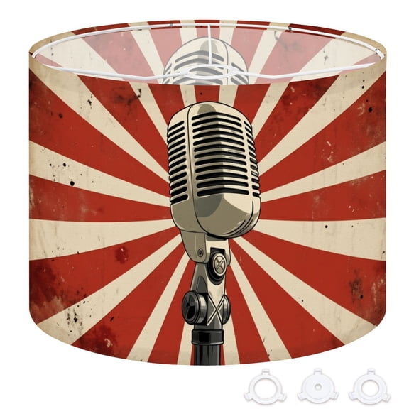 Musical Drum Lampshades 13"x13"x10" Retro Vintage Microphone Red White Sunburst Light Shade for Table Lamps Floor Lamp Shades Replacement Assembly Required Gifts for Boys