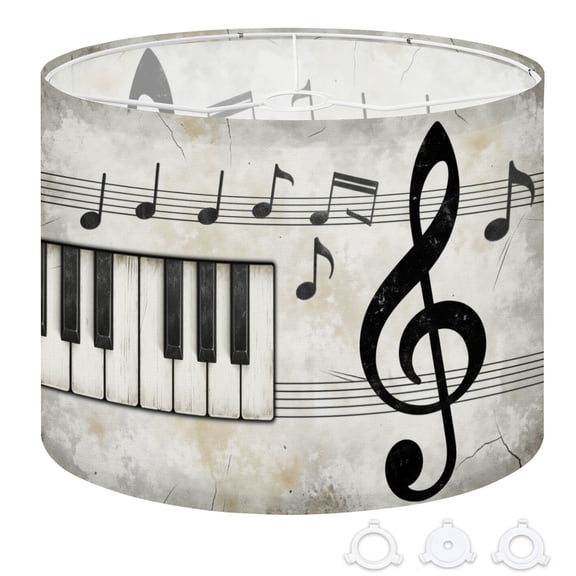 Musical Drum Lampshades 13"x13"x10" Vintage Piano Keys Musical Notes Treble Clef Grunge Light Shade for Table Lamps Floor Lamp Shades Replacement Assembly Required Gifts for Boys