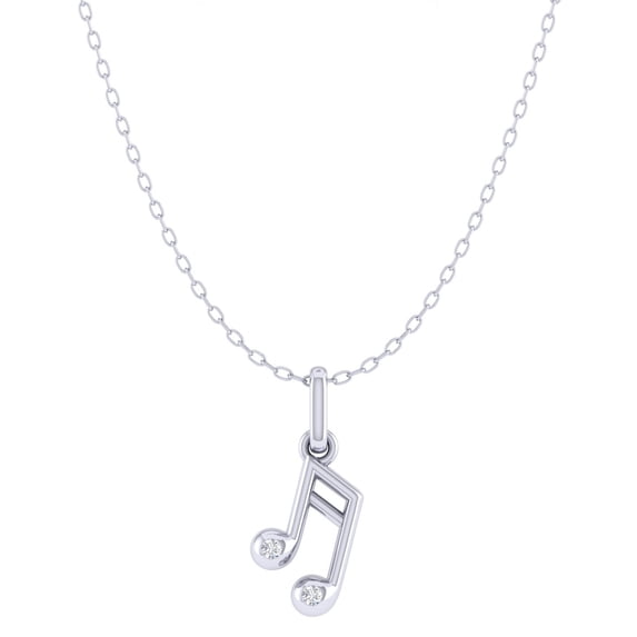 Musical Eighth Note 1/40 Ct Natural Diamond Pendant Necklace 925 Sterling Silver