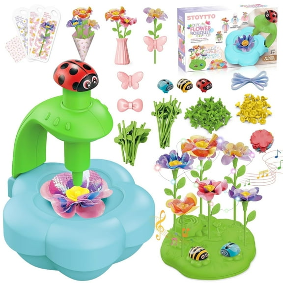 Musical Flowers Kit Toys, DIY Craft Kits Toys for Kids Flower Making Kit Arts & Crafts for 4+ Year Girl with Light Educational Activity Birthday