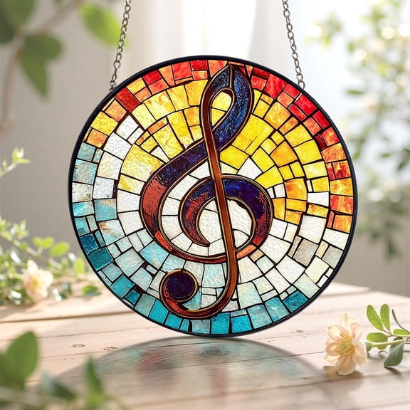 Musical Faux Stained Glass Acrylic Suncatcher, Window Hanging Decor, Music Lover Gift