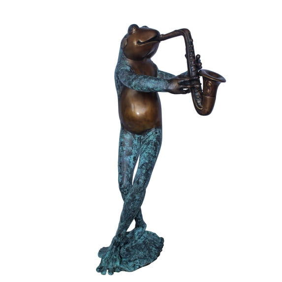 Nifao Musical Frog Playing Saxophone14" x 9" x 32"H – Outdoor Bronze Fountain, Garden Water Feature, 14"L x 9"W x 32"H