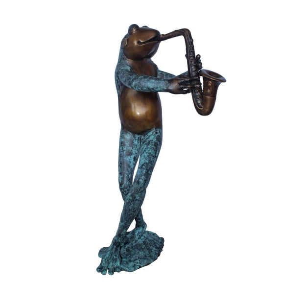 Nifao Musical Frog Playing Saxophone Outdoor Fountain Statue, Bronze Garden Water Feature Sculpture for Patio & Yard, 14" x 9" x 32"H