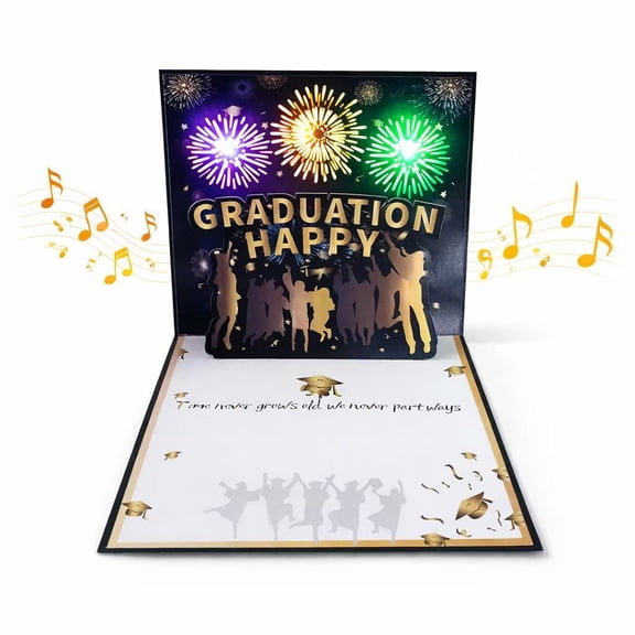 Musical Graduation Card with LED Lights, Pop Up Graduation Greeting Card with Sound & Flashing Lights, Graduation Gift Card with Envelope