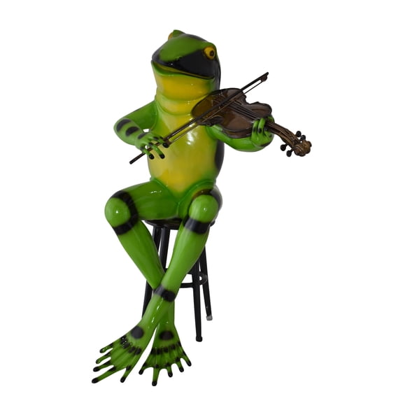 Musical Green Frog Playing the Violin Bronze Statue Size: 20" x 18" x 30"H