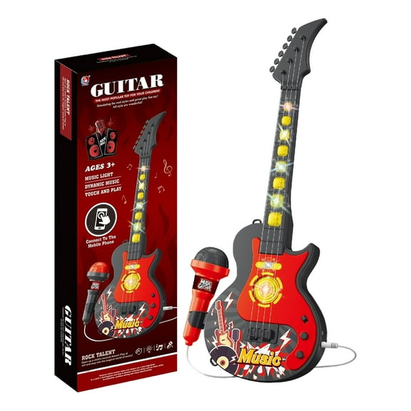 Musical Guitar Machine Toy with Microphone – Light Up Karaoke Player Compatible