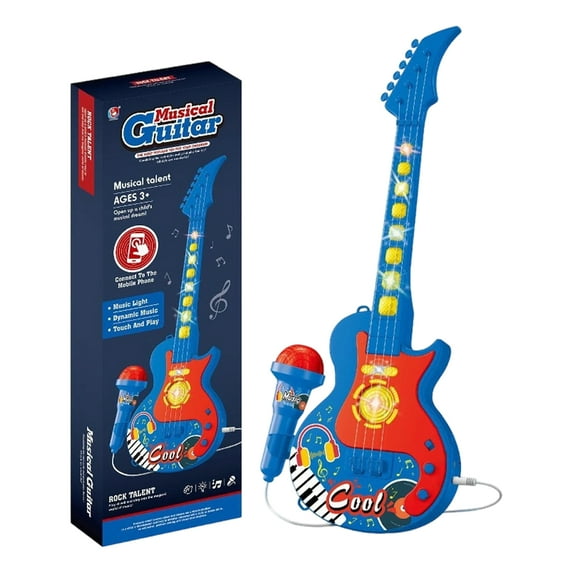 Musical Guitar Machine Toy with Microphone – Light Up Karaoke Player Compatible