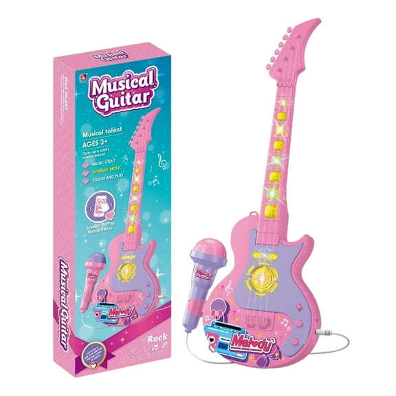 Musical Guitar Machine Toy with Microphone – Light Up Karaoke Player Compatible