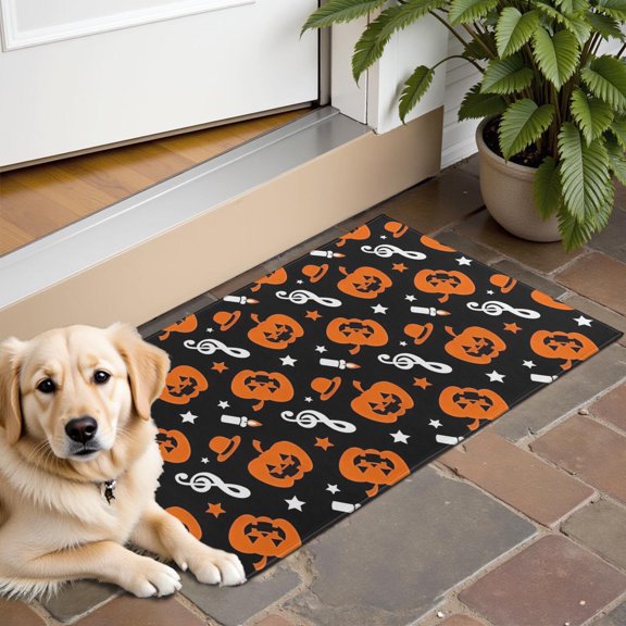 Musical Halloween Icons Pattern Door Rugs,Washable Non Slip Door Mats Indoor,Decorative Door Mats,Entry Mat Indoor for Entrance,Bedroom,Kitchen,Bathroom,16"x24"