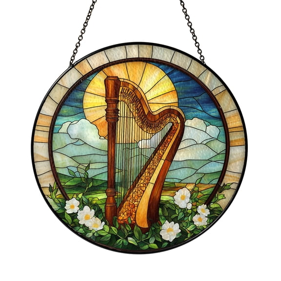 Musical Harp Decorative Window Hanging – Stained Glass Style