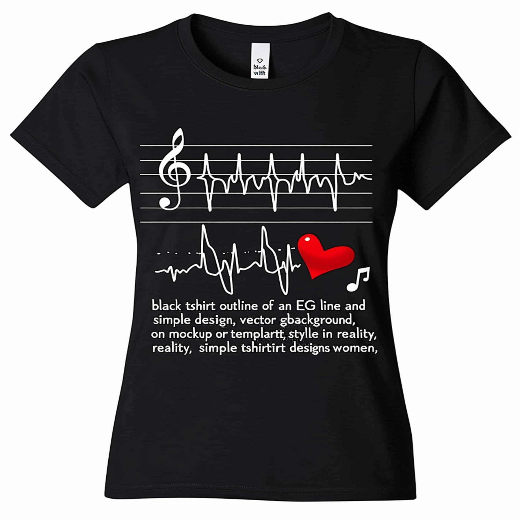 Musical Heartbeat: Minimalist Black TShirt Design for Women featuring ...