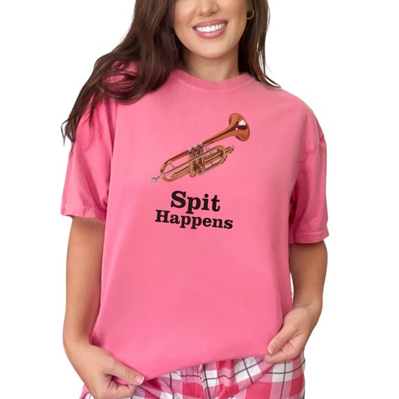 Musical Humor Spit Happens Brass Instrument Trumpet, Crunchberry Comfort Colors T-Shirt, XL