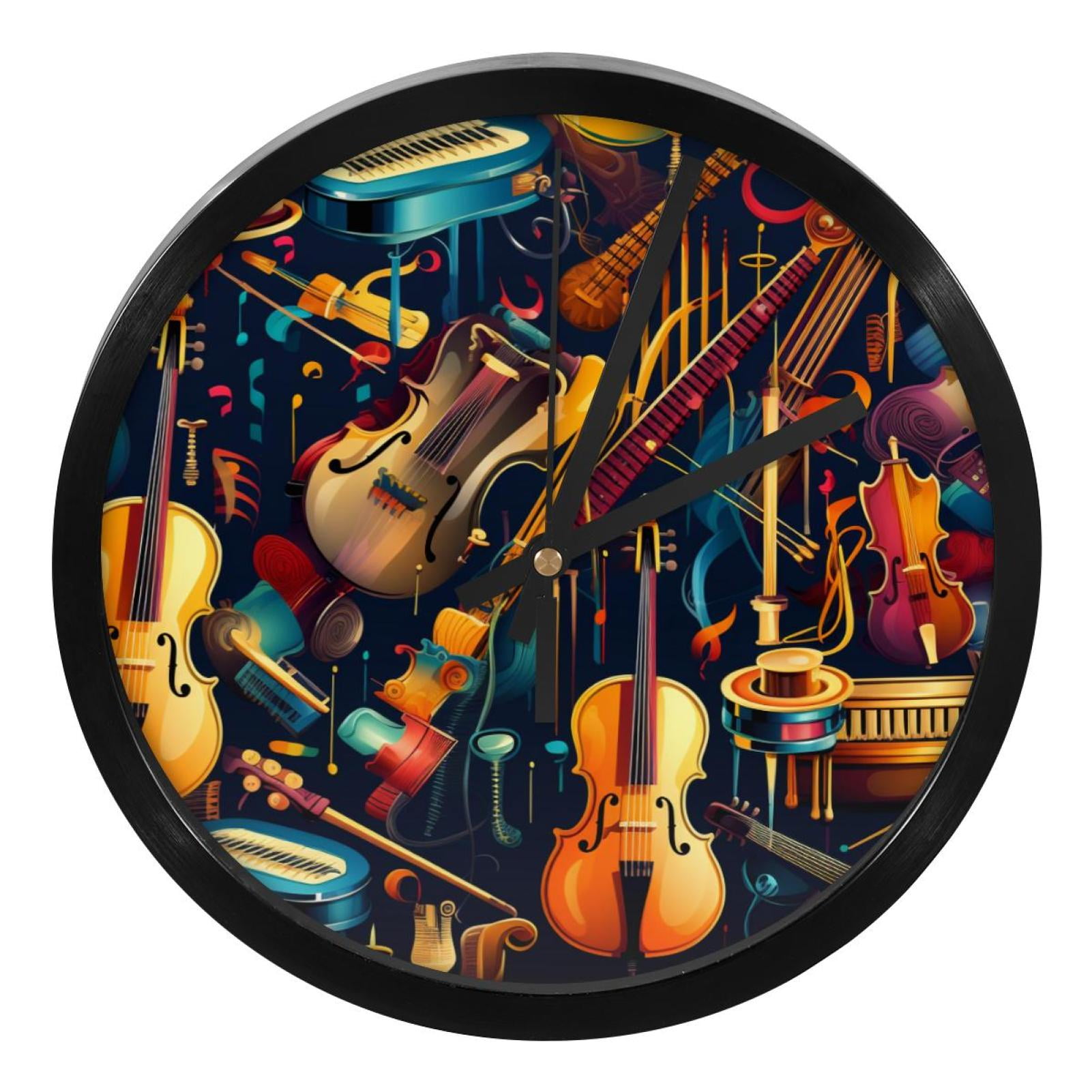 Musical Instrument 9.8 Inches Silent Wall Clock, Round Digital Battery ...