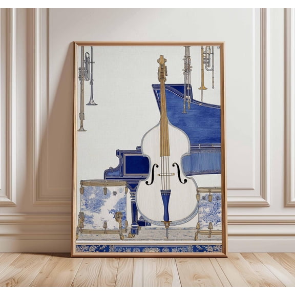Musical Instrument Art Print Blue Music Studio Decor
