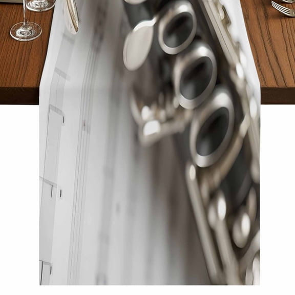 Musical Instrument Burlap Cotton Table Runner 13x36 Inches Short, Saxophone Sheet Music Elegant Art Farmhouse Table Runners, Outdoor Dining Tablecloths Decor for Baby Shower/Party/Wedding