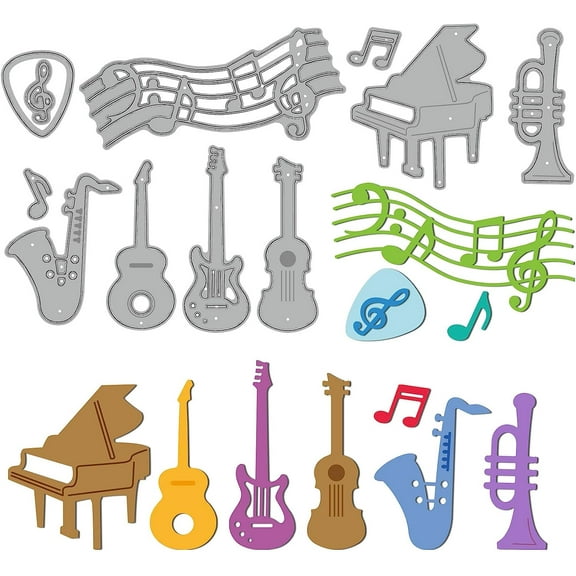 Musical Instrument Cutting Dies for Card Making Piano Guitar Cut Dies Musical Note Die Cuts for Decorative Embossing Paper DIY Scrapbooking Album Craft Decor for DIY Musical Instruments