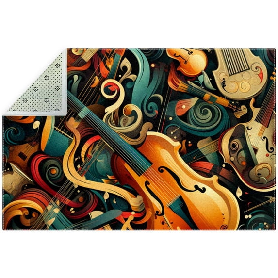 Musical Instrument Elegant Printed Polyester Kitchen Rug - Comfort Mat for Standing, Runner for Hardwood Floors, Stain Indoor Area Rug for Kitchen, Machine Washable