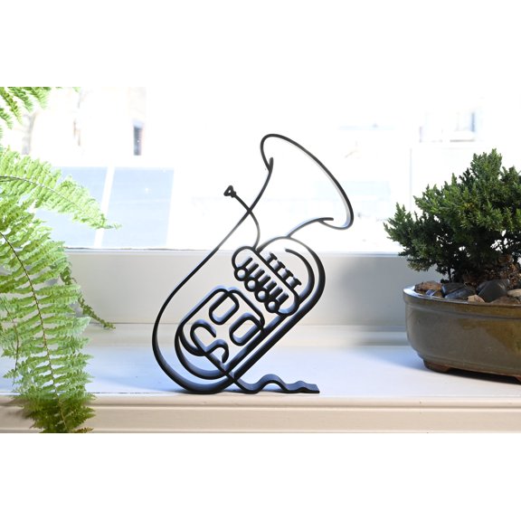 Marching Band Tuba Decor, Minimalist Line Art Brass Music Wall Art for Home