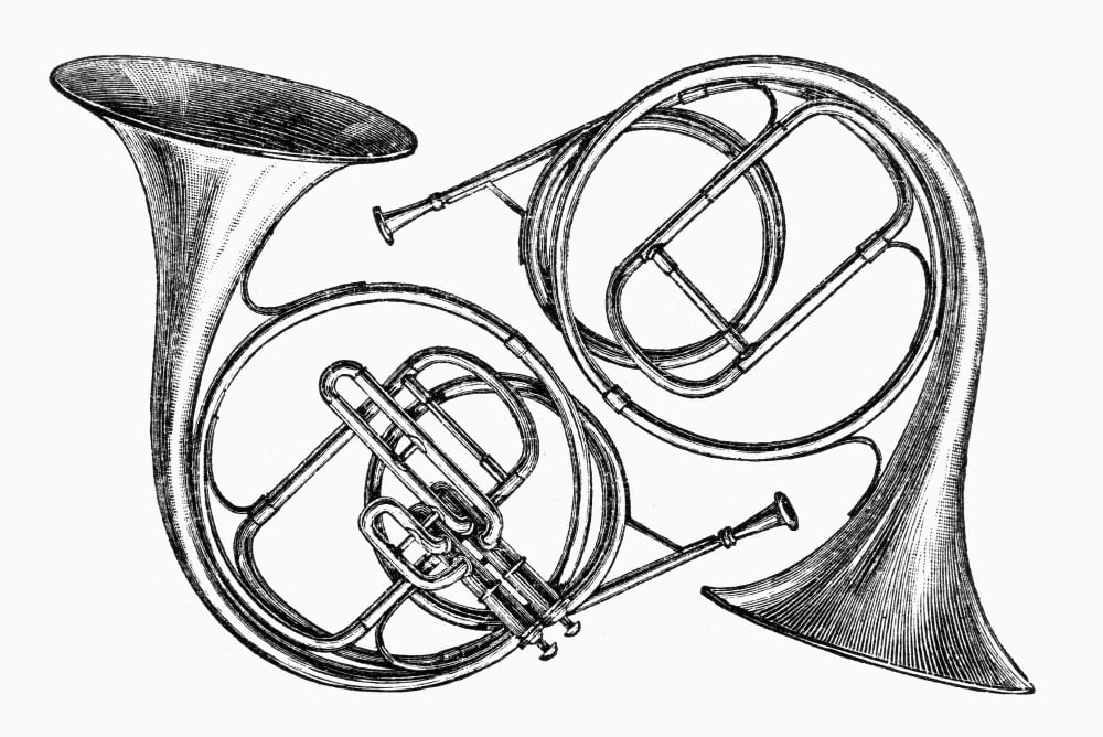 Musical Instrument Horns. Na Pair Of Horns French Horn With Valves And ...