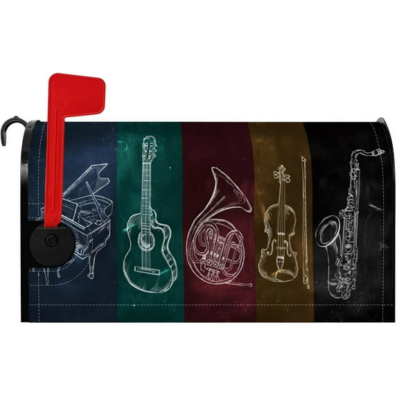 Musical Instrument Mailbox Cover Piano Guitar Horn Violin Saxophone Magnetic Mailbox Covers Musical Decors Post Letter Box Cover for Courtyard Home Decors Standard Size 18x21 Inch
