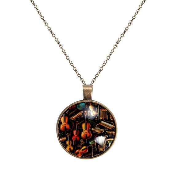 Musical Instrument Necklace Personalized Custom Photo Round Pendant Adjustable Stainless Steel Necklaces with Gift Box for Men Women Mothers Valentine's Jewelry Gift