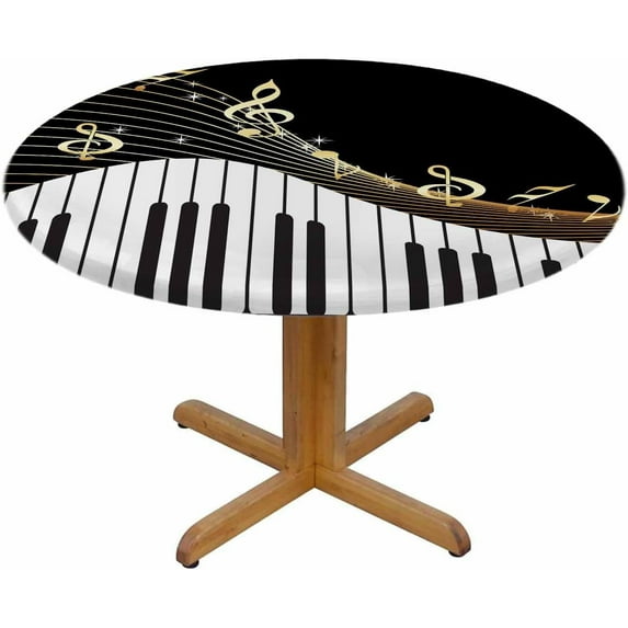 Musical Instrument Notes Round Tablecloth Piano Melodic Letter Twinkle Black Table Cover Table Cloth for Indoor Dining, Outdoor Picnic Parties, Camping,Fits for Table 40-44" Inches