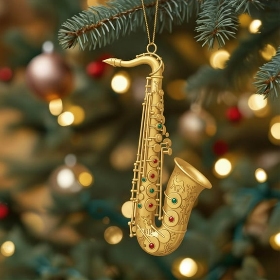 Musical Instrument Ornament, Holiday Music Decoration, Handcrafted Resin Christmas Pendant with Gold Accents, Elegant Detailed Festive Hanging Decoration for Tree Wreath Garland