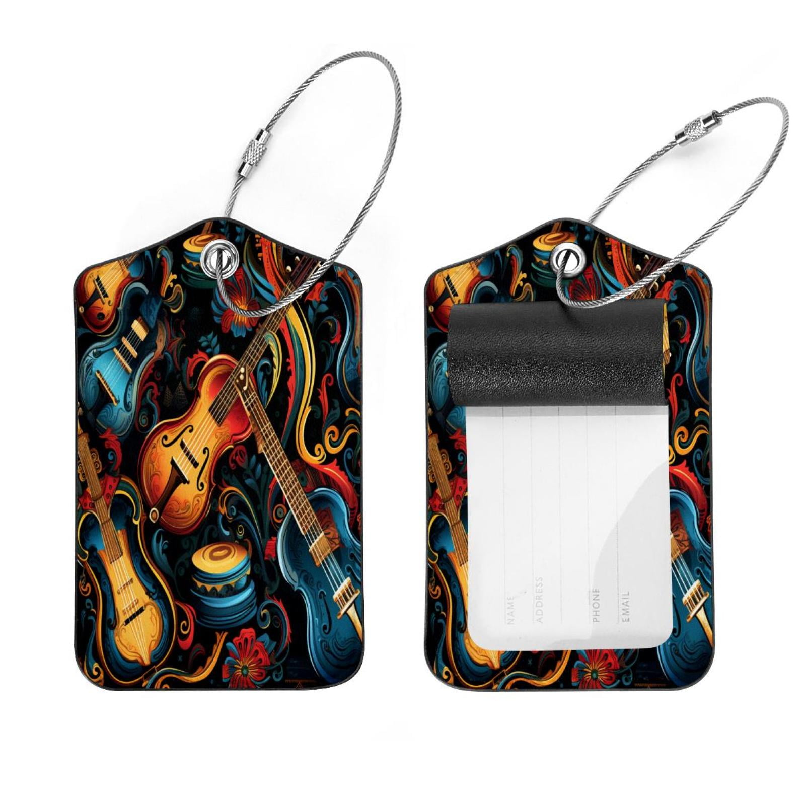 Musical Instrument Pattern Luggage Tags with Stainless Steel Loop, 2