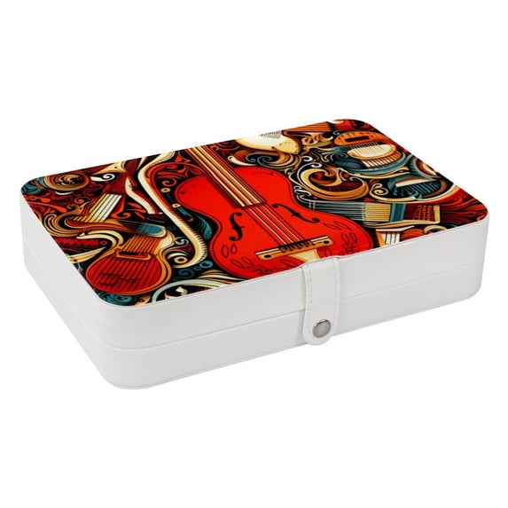 Musical Instrument Portable PU Leather Travel Jewelry Stand Organizer Box with Removable Compartment and Necklace Holder