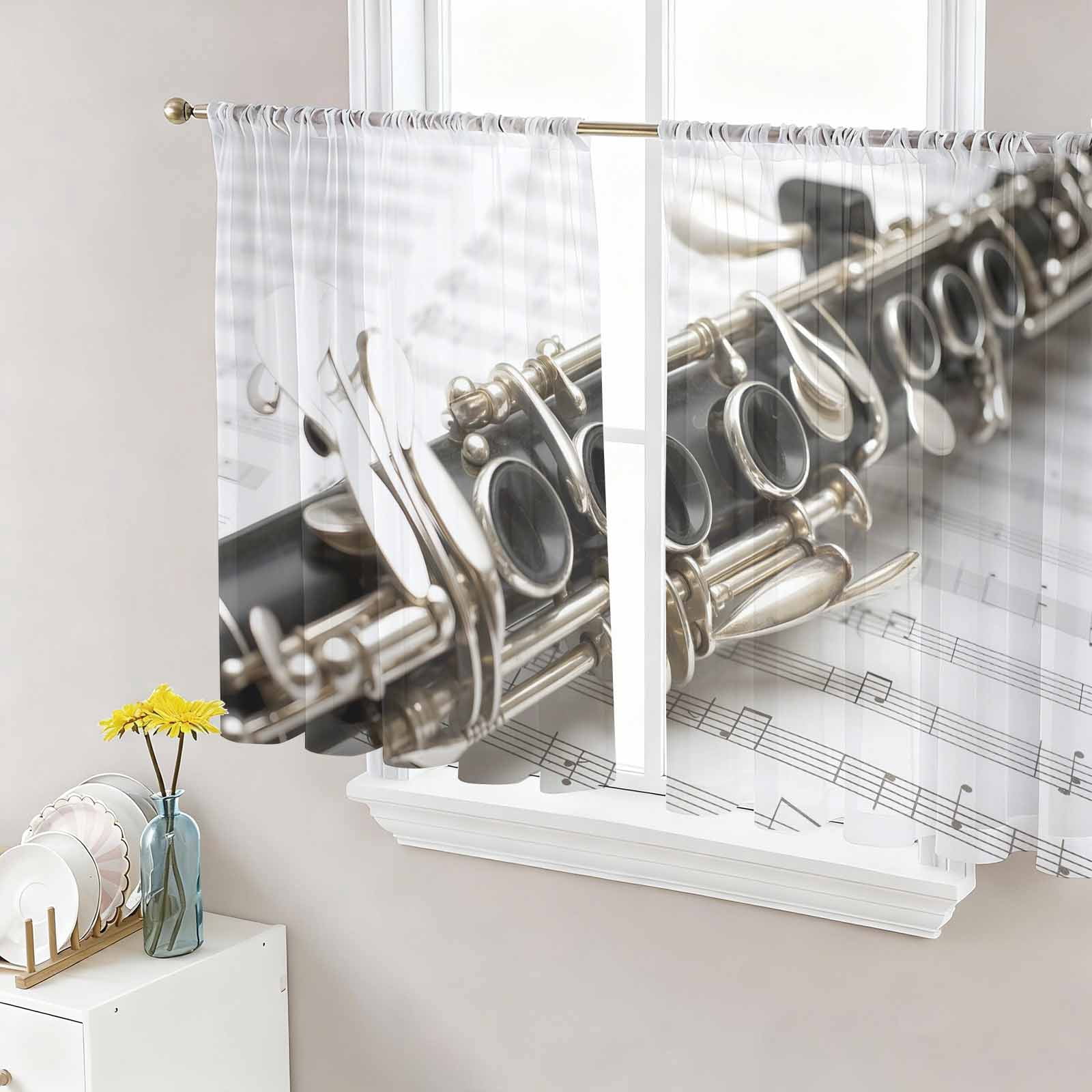 Musical Instrument Window Type Musical Instrument Sheer Curtains 54 Inch Length 2 Panels for Living ...