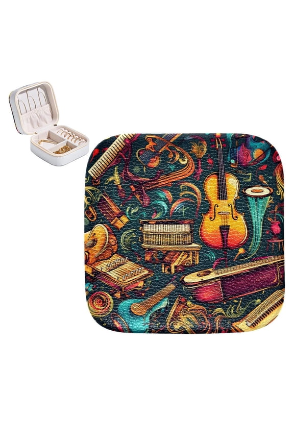 Musical Instrument Travel Portable Square Jewelry Box Organizer for Rings Earrings Necklaces Bracelets Girls Women