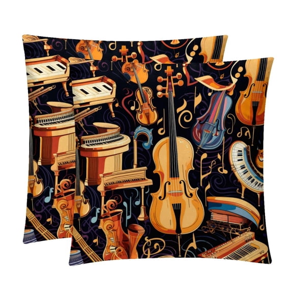 Musical Instrument Velvet Bed Pillow Throw Covers Pillow Inserts Throw Pillows with Unique Patterns - Set of 2, Sizes 16x16, 18x18, 20x20 Inches for Various Occasions