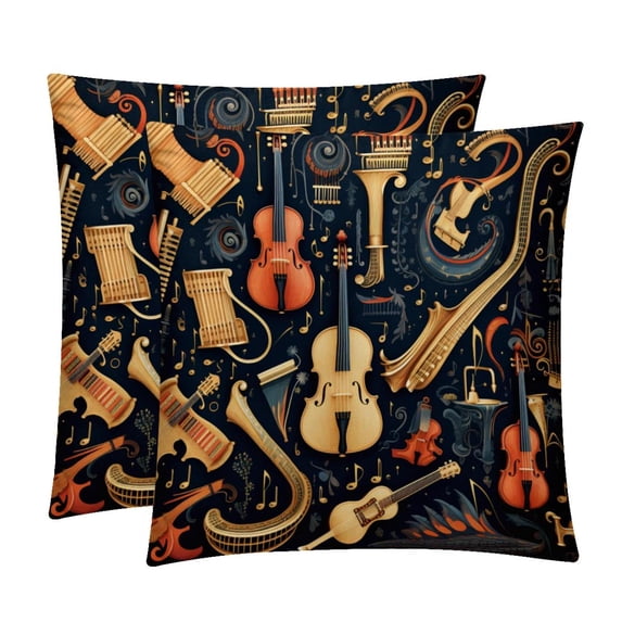 Musical Instrument Velvet Throw Pillow Covers Inserts in 16x16, 18x18, and 20x20 Inches - Set of 2 - Unique Patterns for Throw Pillow Covers for All Occasions