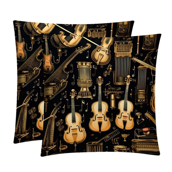 Musical Instrument Velvet Throw Pillow Covers Set of 2 with Unique Patterns for Bed and Sofa, Available in 16x16, 18x18, and 20x20 Inches for Various Occasions