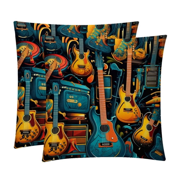 Musical Instrument Velvet Throw Pillow Covers Set with Unique Patterns - 16x16, 18x18, 20x20 Inches - 2 Throw Pillow Inserts & Covers for Any Occasion