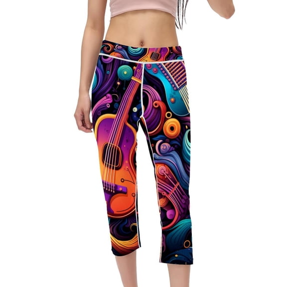 Musical Instrument Women's High Waist Capris Printed Yoga Pants Compression Leggings for Running Fitness Gym Leggings Not See-Through Women Pants