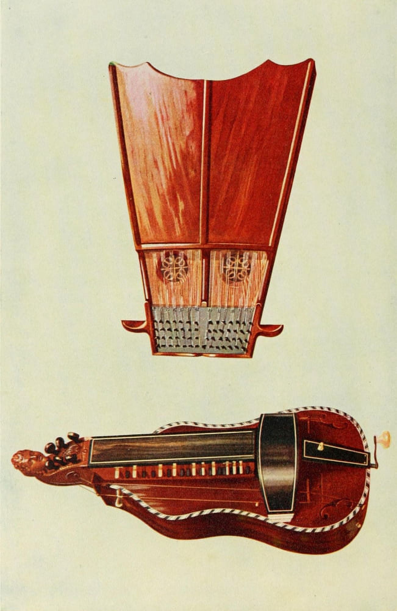 Musical Instruments 1921 Bell Harp & Hurdy-Gurdy Canvas Art - William Gibb (24 x 36)