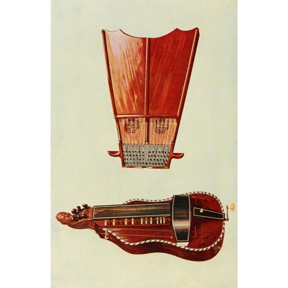 Musical Instruments 1921 Bell Harp and Hurdy-Gurdy Poster Print by William Gibb