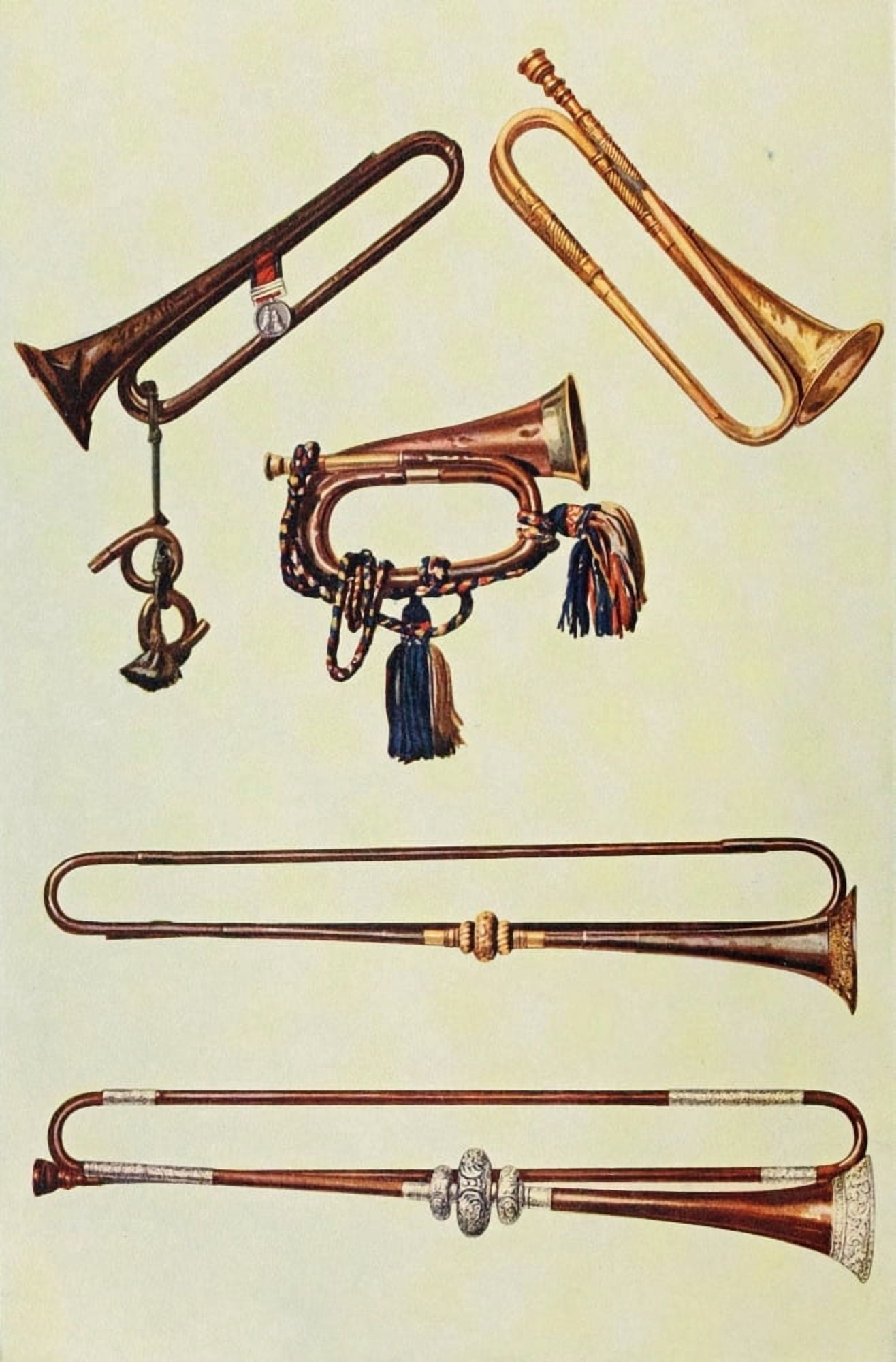 Musical Instruments 1921 Cavalry Bugles & Trumpets Canvas Art - William Gibb (24 x 36)