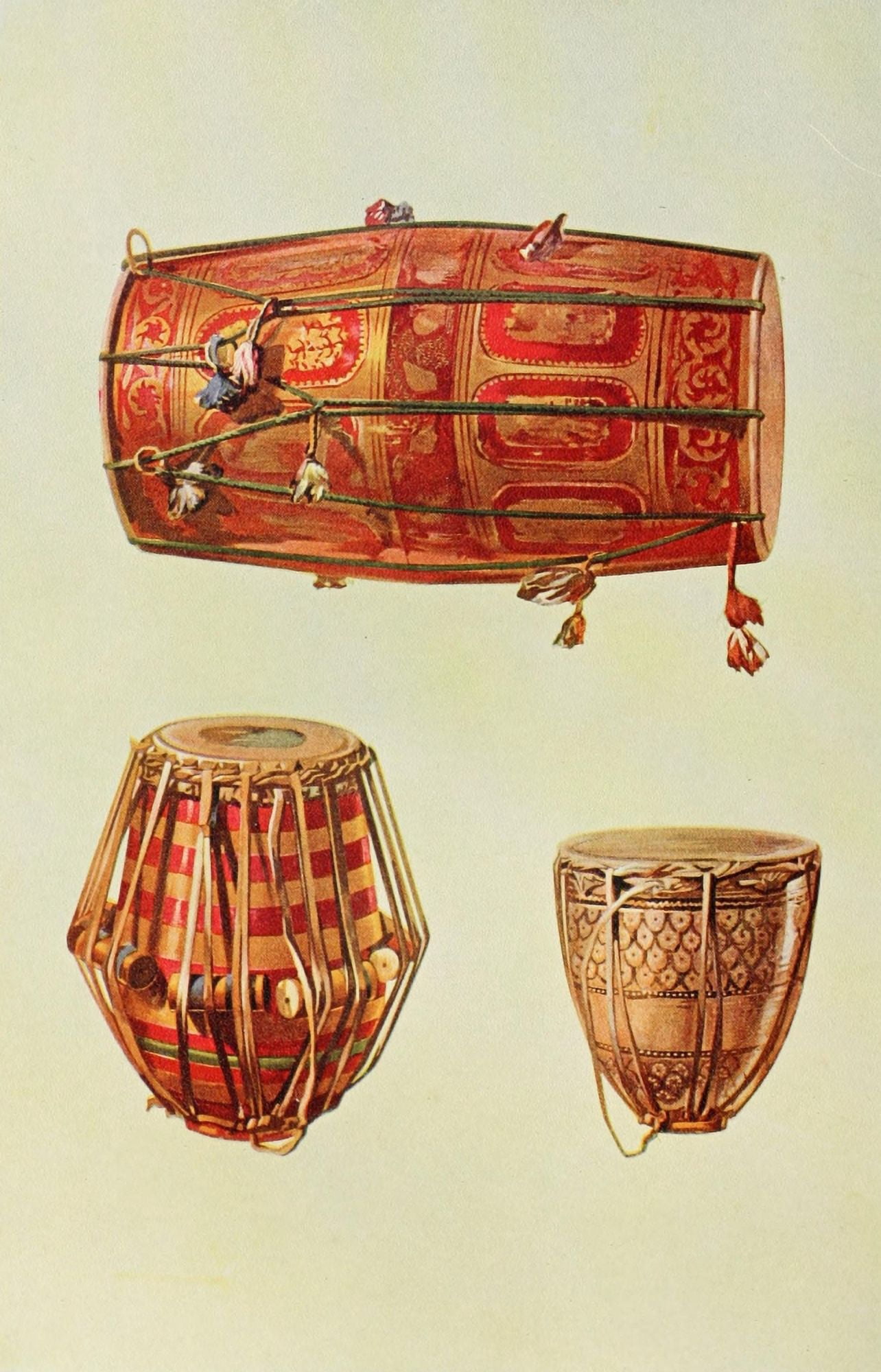 Musical Instruments 1921 Indian Drums Canvas Art - William Gibb (18 x 24)