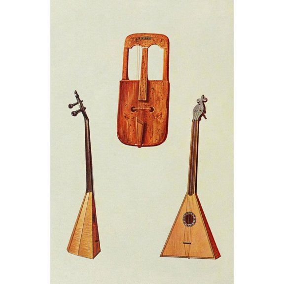 Musical Instruments 1921 Welsh Crwth and Russian Balalaika Poster Print by William Gibb