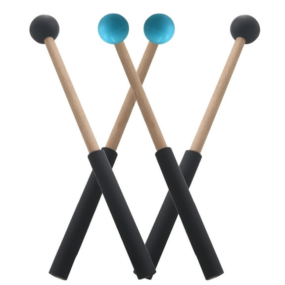 2 Pairs Musical Instrument Mallets for Xylophone and Drumsticks Rubber Wood Handles