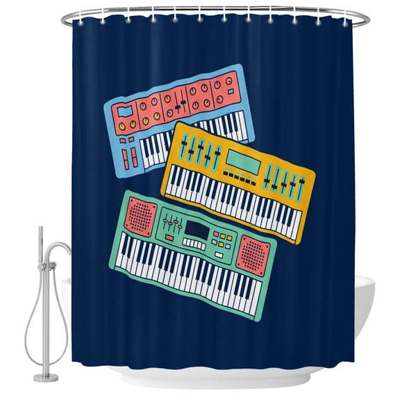 Musical Instruments Fabric Shower Curtain Elements Navy Blue Washable Shower Curtains for Bathroom, Waterproof Bath Curtain with Hooks Home Decor 36x72in