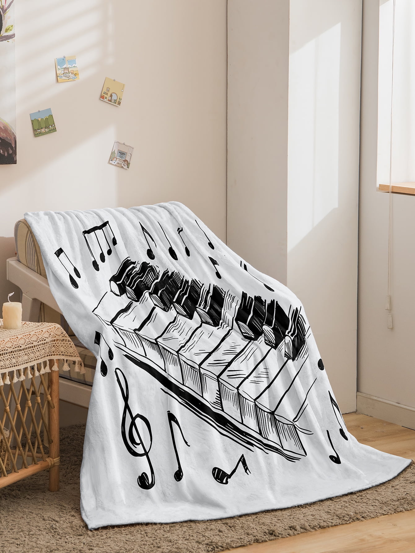 Musical Instruments Guitar Blanket Soft Warm Print Throw Black Blanket