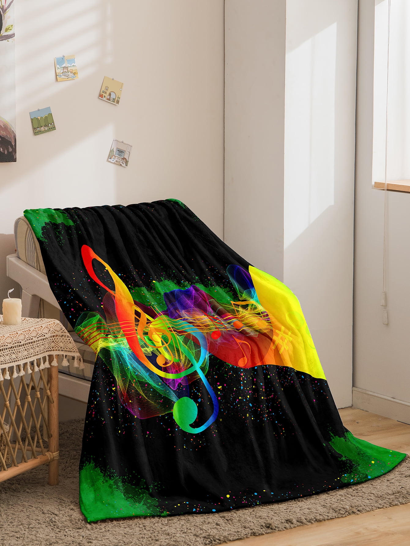 Musical Instruments Guitar Blanket Soft Warm Print Throw Black Blanket