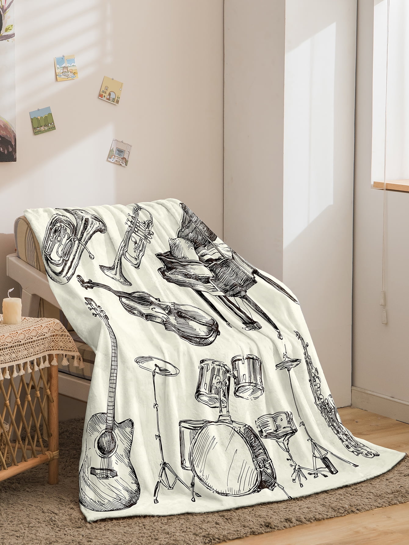 Musical Instruments Guitar Blanket Soft Warm Print Throw Black Blanket