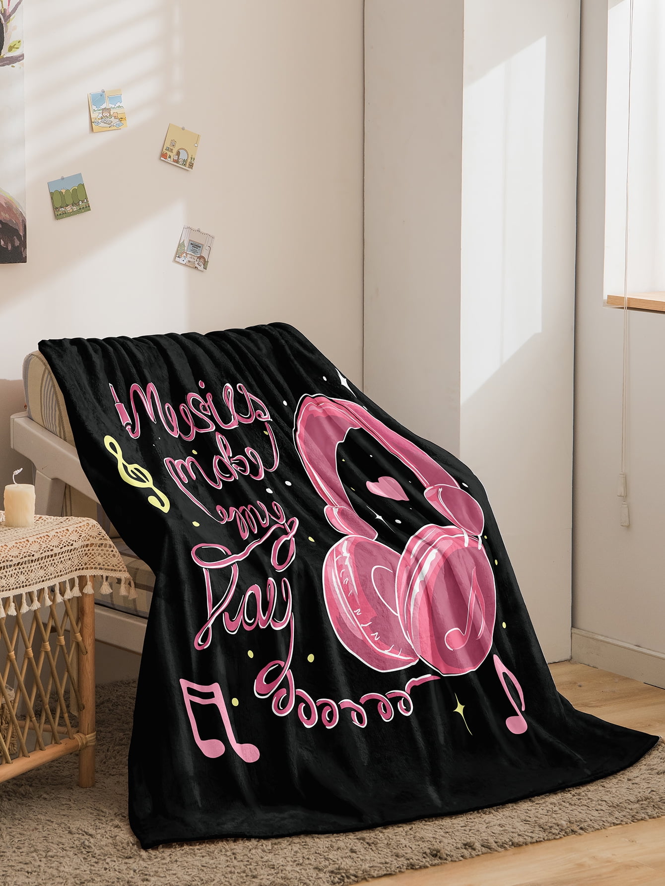 Musical Instruments Guitar Blanket Soft Warm Print Throw Black Blanket