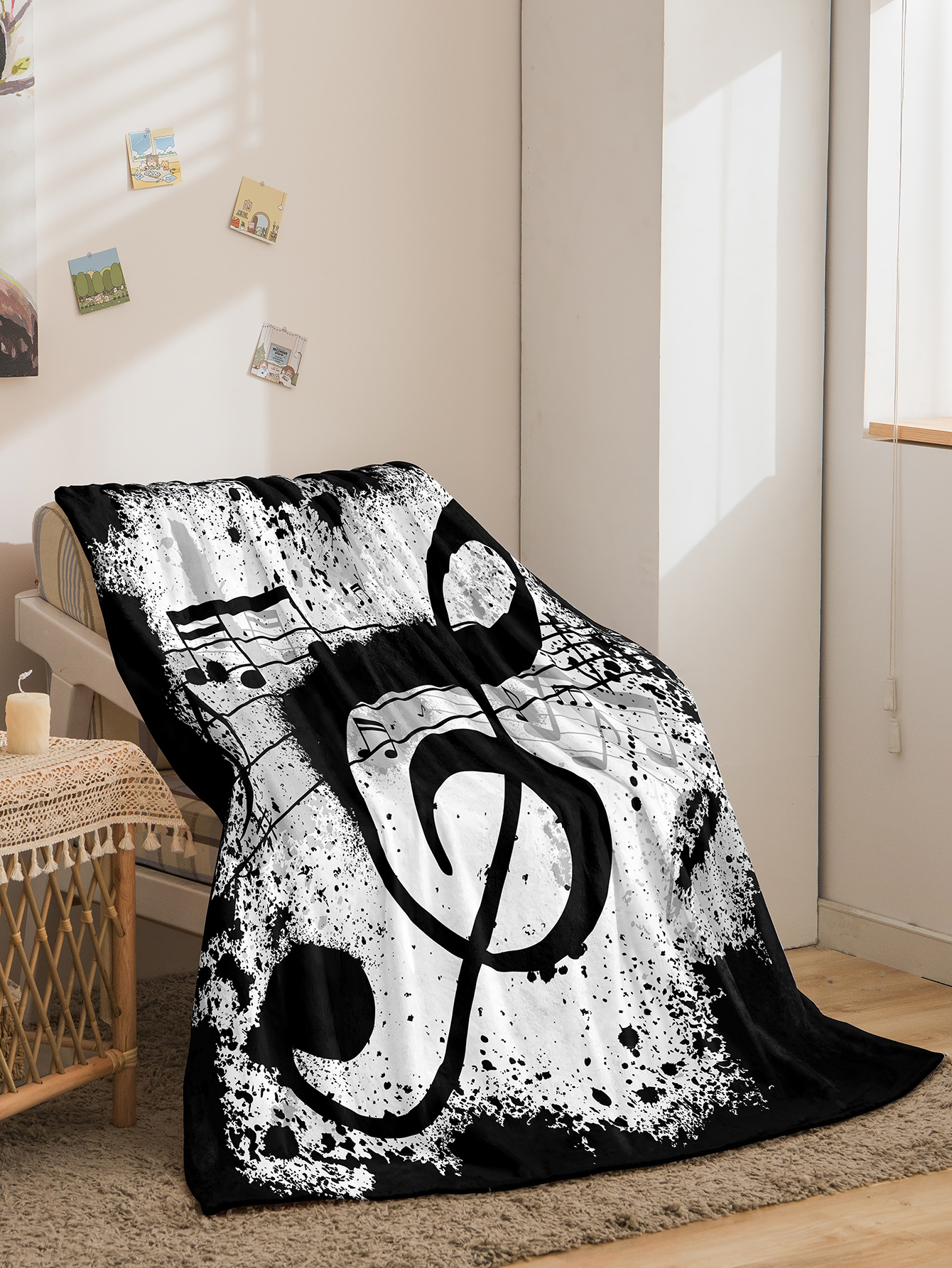 Musical Instruments Guitar Blanket Soft Warm Print Throw Black Blanket