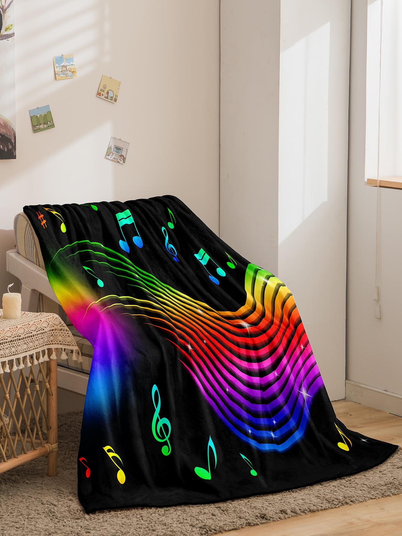 Musical Instruments Guitar Blanket Soft Warm Print Throw Black Blanket