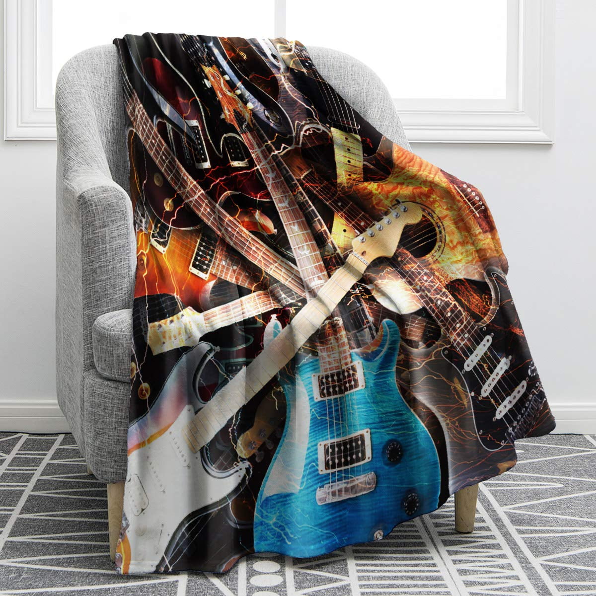Musical Instruments Guitar Piano Flannel Throw Blanket Soft Lightweight